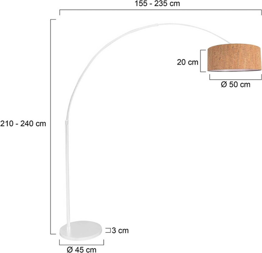 Bue-gulvlampe Sparkled Light, hvit/brun Høyde 240 cm Kork