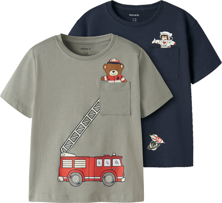 T-skjorte - 2-pack - NmmVilian - Shadow/Navy Blazer - - 5 år (110) - T-skjorte