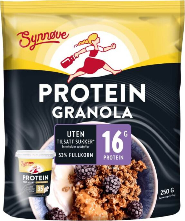Proteingranola Sprø og smakfull granola som kombinerer god smak og høyt proteininnhold. Allsidig og enkel å bruke. Perfekt sammen med proteinyoghurt, melk eller som knasende topping.