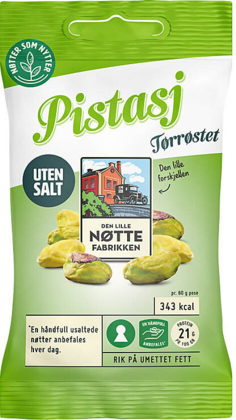 Pistasjkjerner Usaltede Pistasj-kjerner (uten skall). Masse god pistsj-smak i kvalitetssterke nøtter