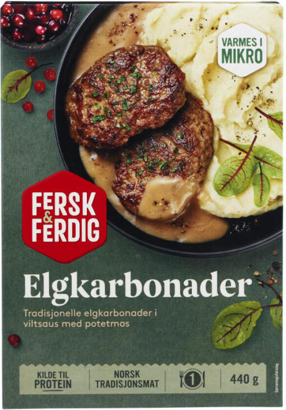 Elgkarbonader En tradisjonell middagsrett med elgkarbonader, potetmos og viltsaus.
Raskt og godt!
