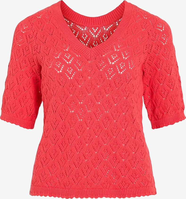 Topp viSava V-neck 2/4 Knit Top/pb - Rød