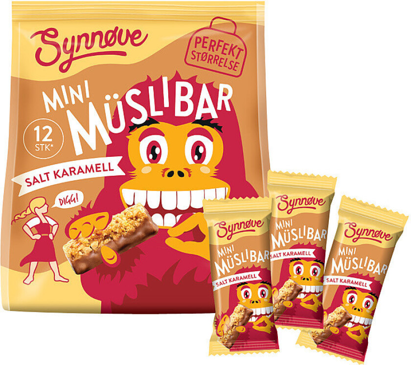 Mini Muslibar Små, porsjonspakkede müslibarer med deilig smak av salt karamell perfekt når du ønsker et raskt og lett mellommåltid på farten.