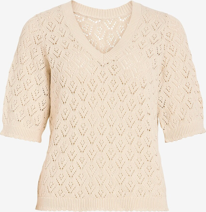 Topp viSava V-neck 2/4 Knit Top/pb - Beige