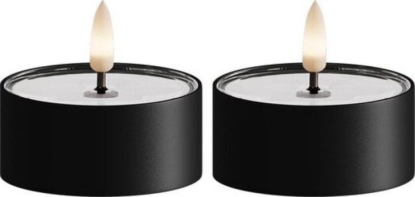 LED metallic telys for inne-og utendørs 6,7x3,1 cm 2 stk matt svart