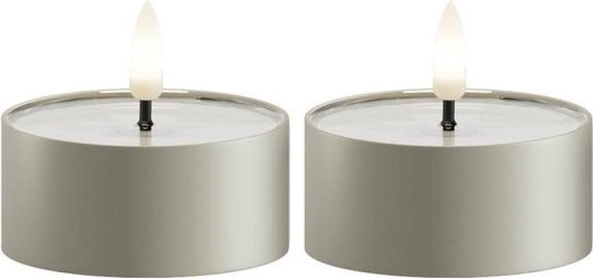 LED metallic telys for inne-og utendørs 6,7x3,1 cm 2 stk salvie grønn