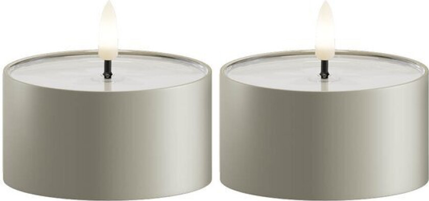 LED metallic telys for inne-og utendørs 8x4,3 cm 2 stk salvie grønn