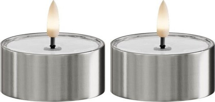 LED metallic telys for inne-og utendørs 6,7x3,1 cm 2 stk sølv