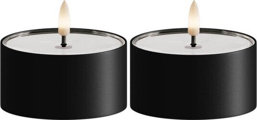 LED metallic telys for inne-og utendørs 8x4,3 cm 2 stk matt svart