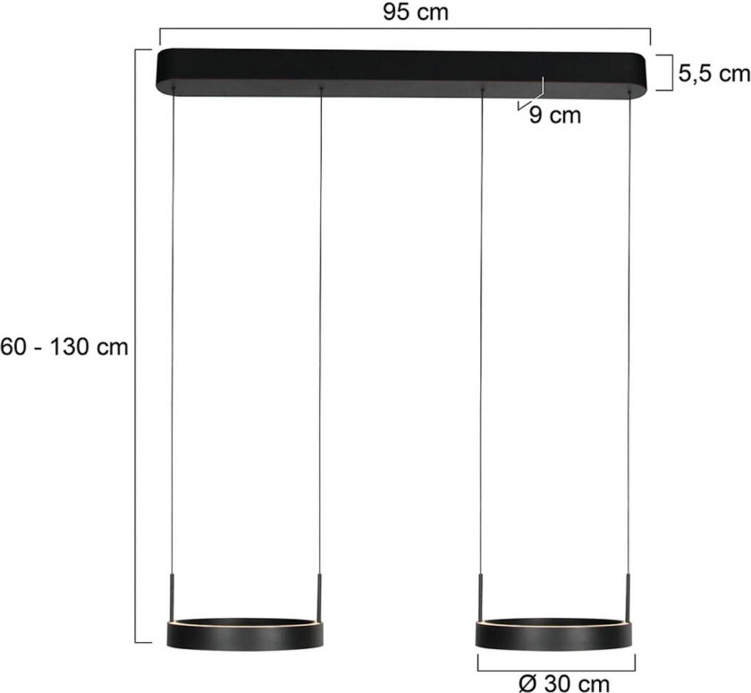 LED-hengelampe Mykty, svart, lengde 95 cm, metall, 4 lyskilder.