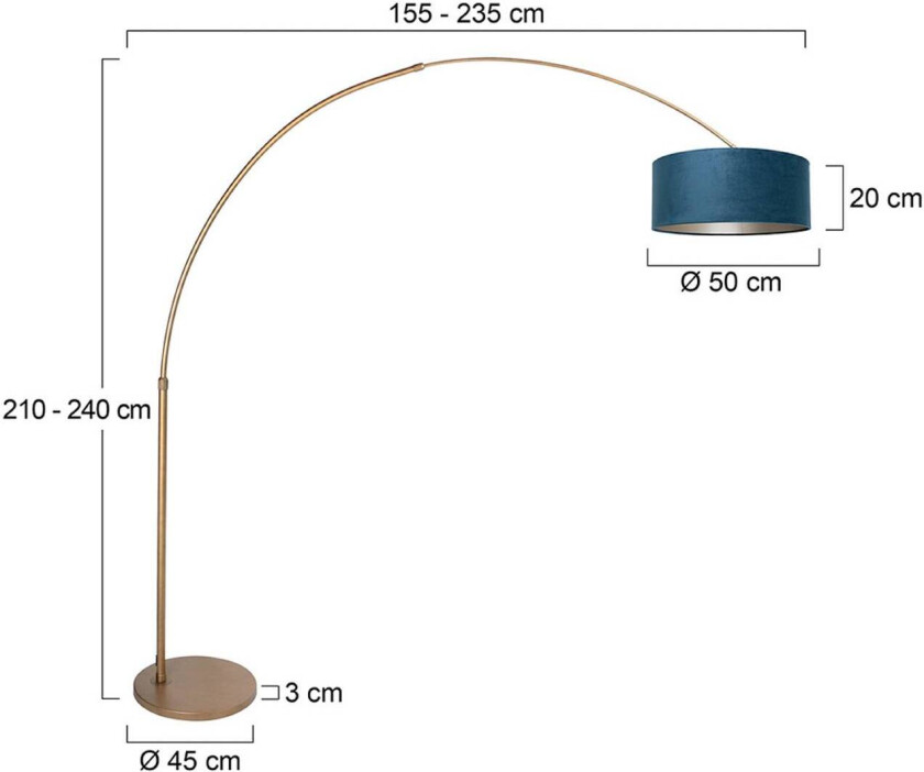 Bue-gulvlampe Sparkled Light bronse/blå, 240 cm, velour