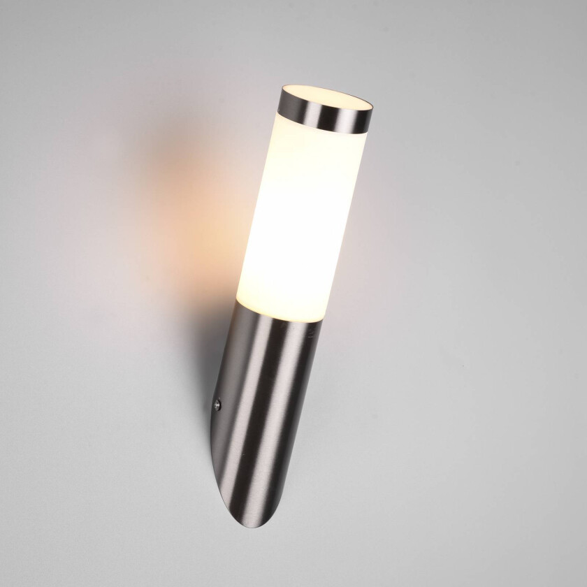 Utendørs vegglampe Trioto, nikkelfarget, høyde 39 cm, stål