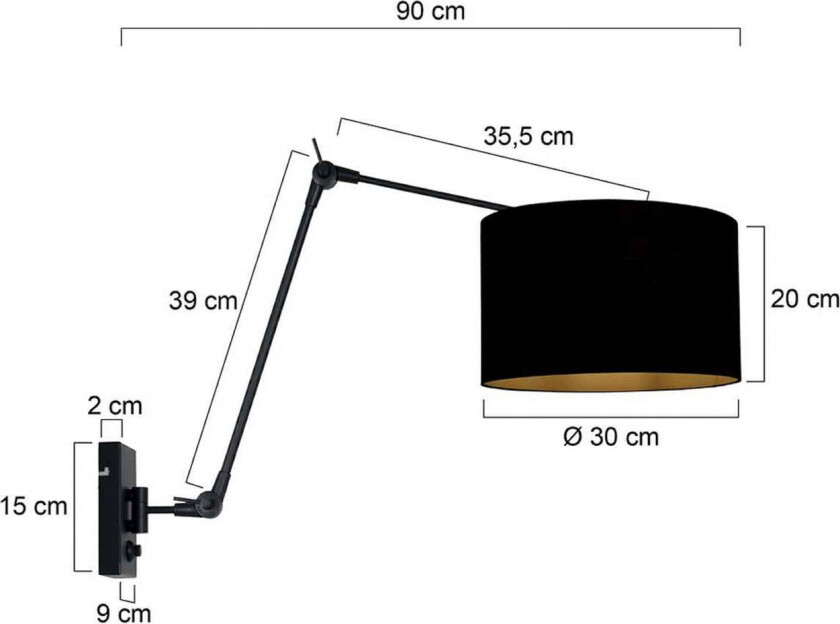 Vegglampe Prestige Chic svart/svart-gull Utstikk 90 cm