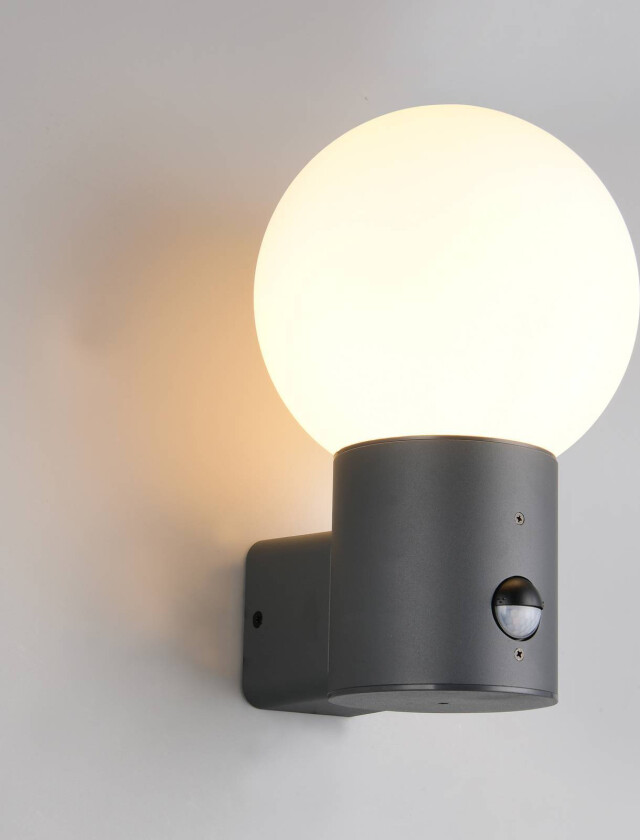 Utendørs vegglampe Mures, antrasitt, høyde 28 cm, metall, sensor