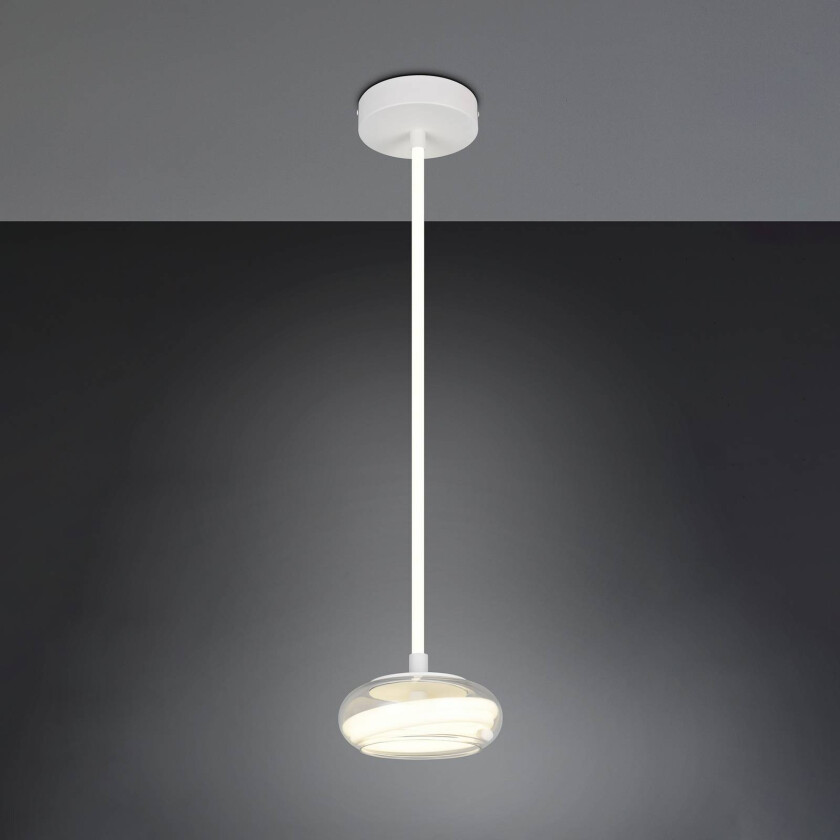 LED-hengelampe Tarsia, matt hvit, Ø 21 cm, glass