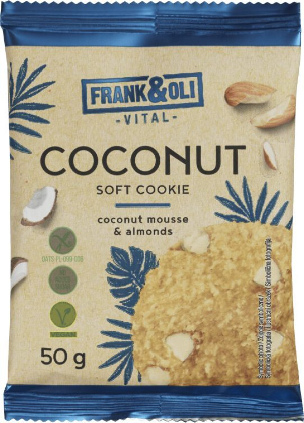 Coconut Frank&Oli Soft cookie med deilig kokos og mandler. Uten gluten, sukker og vegansk
