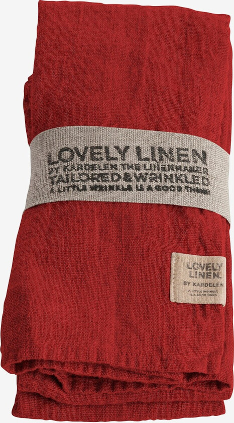 Serviett Lovely i vasket lin, 4-pk - Rød