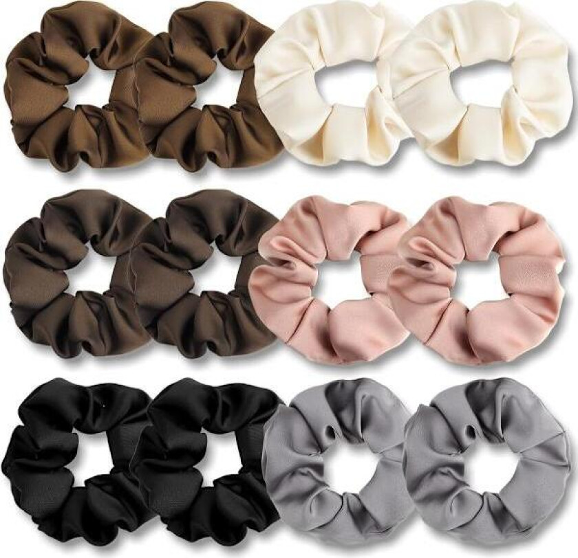 12-pakning Scrunchie, Hårbånd for kvinner, Hårbånd i sateng, Elastiske hårbånd, Ulike farger, For jenter, ensfargede hårbånd, For tykt krøllete hår