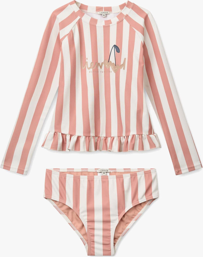 Bilde av Dagny Badesett, Coral blush/creme de la creme stripe, 110 - Badetøy - Polyester,Elastan