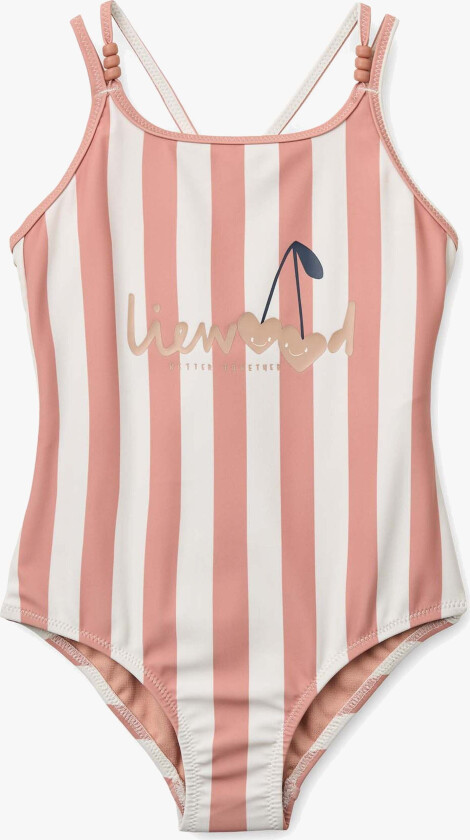 Suna Badedrakt, Coral blush/creme de la creme stripe, 128 - Badetøy - Polyester,Elastan