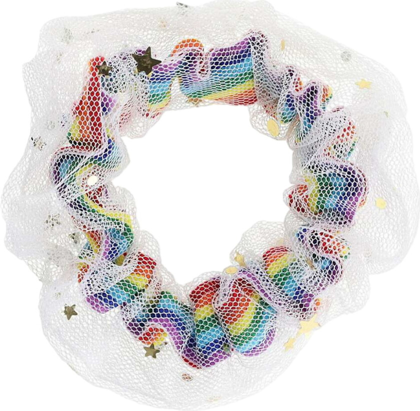 Scrunchie - Katinka - Hvit/Gull/Regnbue - - OneSize - Hårpynt