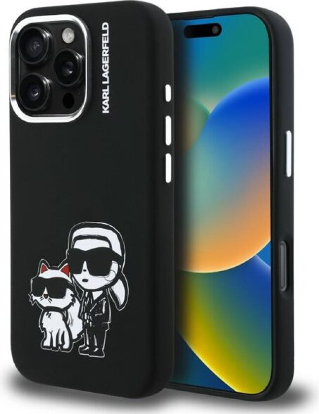 Karl&Choupette Sketch MagSafe-etui i silikon for iPhone 16 Pro - Svart