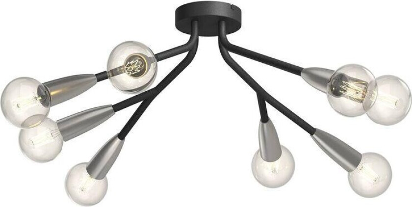 Carlea taklampe, 8 lyskilder, svart nikkel