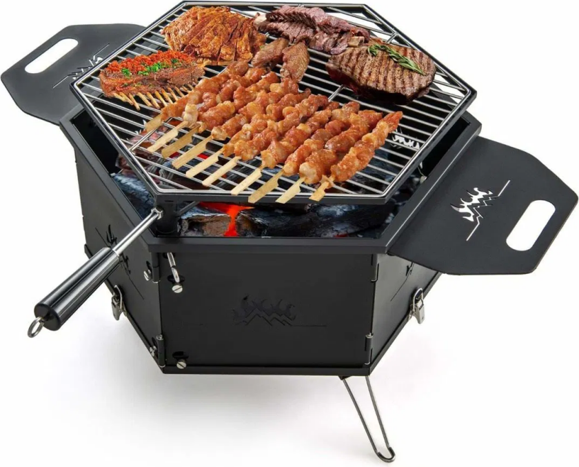 stor kullgrill med 360° roterende grill 2 i 1 bålbolle 77 x 74 x 38 cm