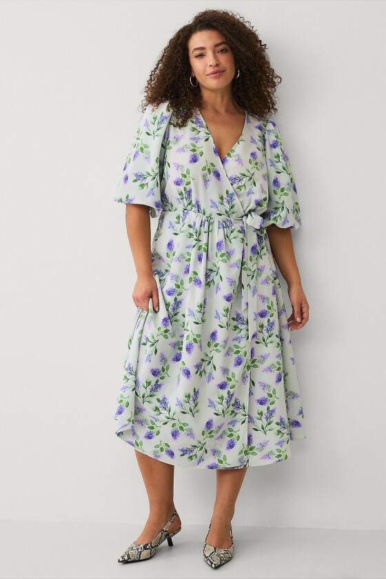 Omslagskjole med puffermer - Grønn