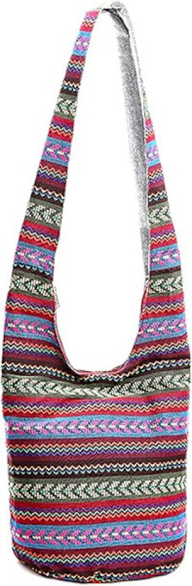 Skulderveske for kvinner, bohemsk lerret thailandsk håndlaget crossbody-veske, etnisk stil store håndvesker (vinrød)
