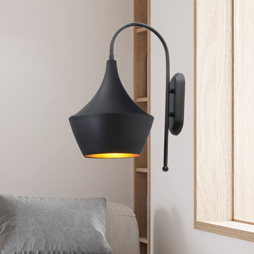 Bombe vegglampe, svart, metall, høyde 48 cm