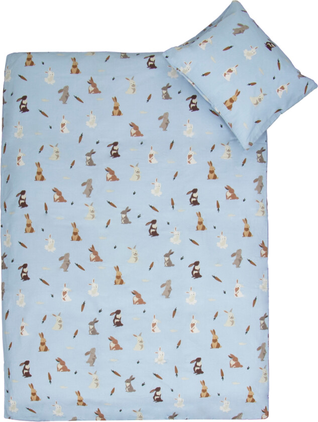 Juniorsengetøy 115x135 cm - Blå med kaniner - 100% bomulls sengesett