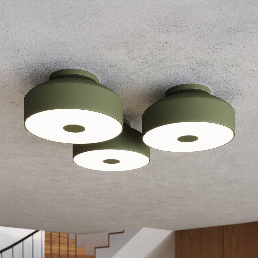 Taklampe CLARO, olivengrønn, Ø 30 cm, metall, 4 x E27