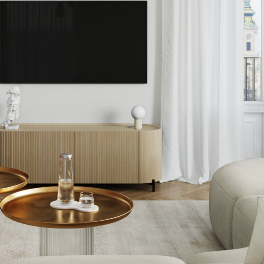 Bordlampe ORBI, beige, glass/metall, høyde 19 cm, G9