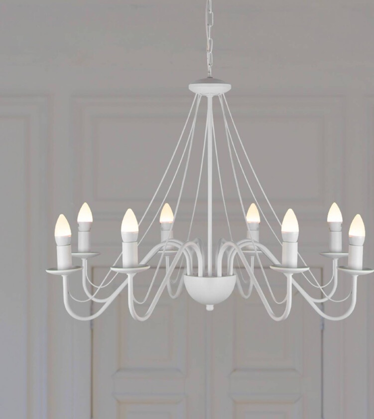 Lysekrone Malbo, hvit, metall, 8 lyskilder, E14