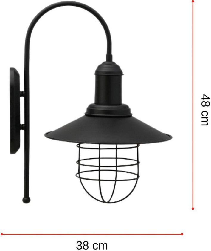 Gadi vegglampe, svart, metall, høyde 48 cm