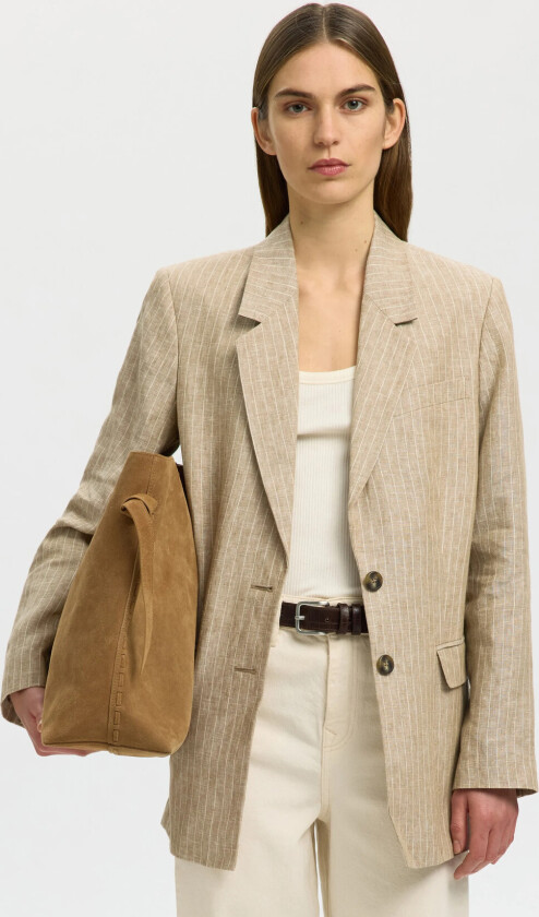 Slfstella Large Suede Bag - Beige - ONE SIZE