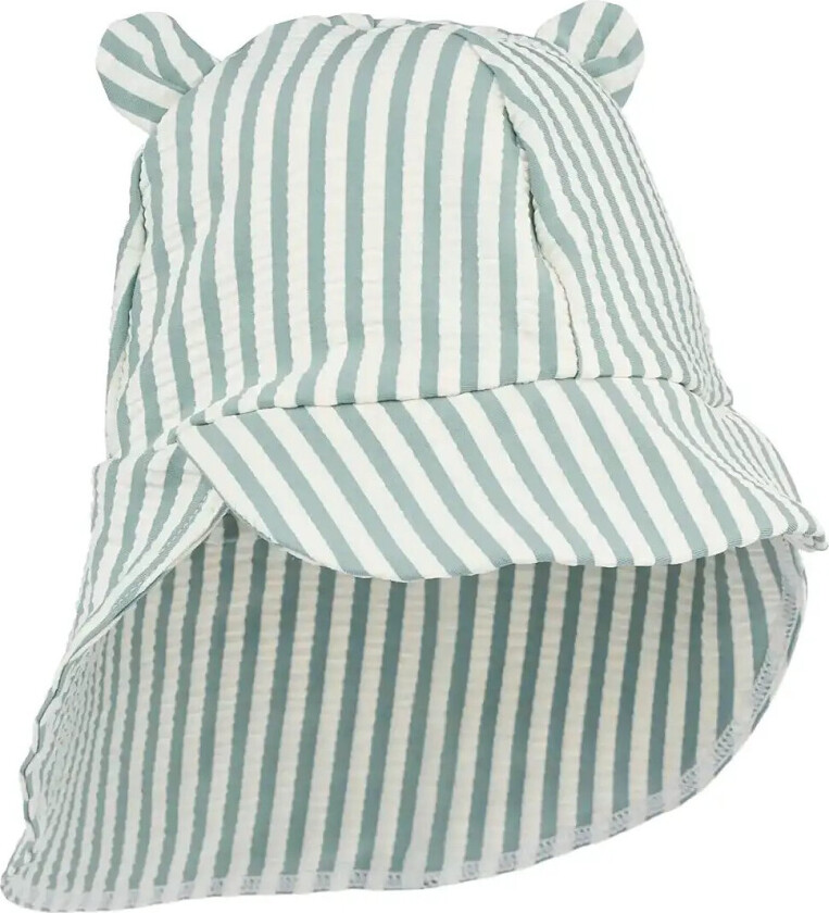 Senia Seersucker Sun Hat With Ears - Green - 3/4Y
