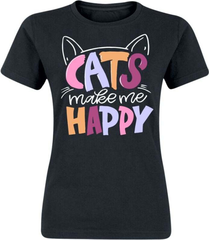 Fun T-skjorte - Cats Make Me Happy - S til XXL - Damer - svart