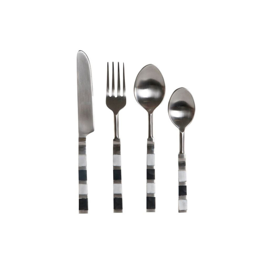 Bestikk DKD Home Decor Svart Sølv Harpiks Rustfritt stål 4,5 x 1,5 x 22 cm 16 Deler