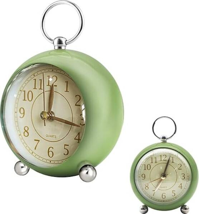 (Grønn) Retro Analog Vekkerklokke, Tikkfri Dobbelklokke, Retro, Batteridrevet, Kvartsbordklokke med Nattlampe, for Barn, for Dyp Søvn