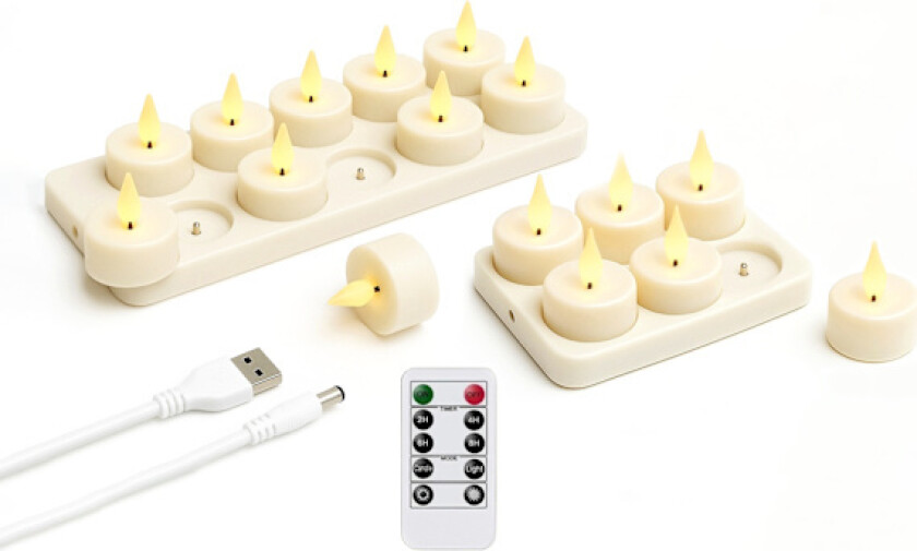 Oppladbare telys – LED-lys med kontroll og timer