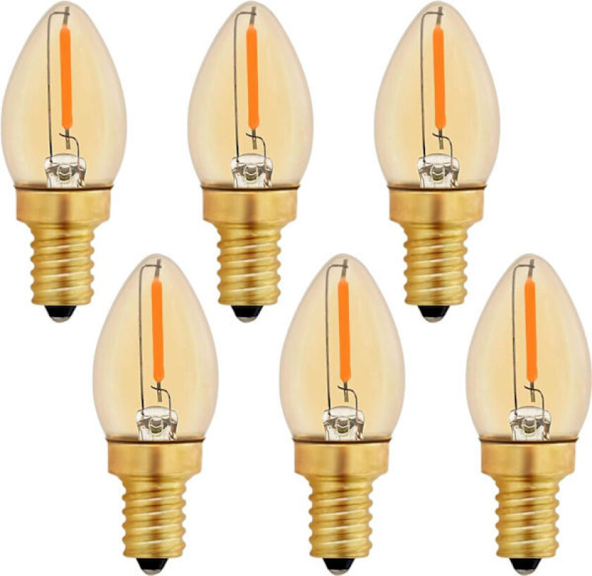 C7 E12 LED-pære 220v, 0,5w Erstatter 5w, E12 LED-lyspære ravfarget dekorativ nattlampe, varmhvit 2200k, ikke dimbar, 6 stk._MGF
