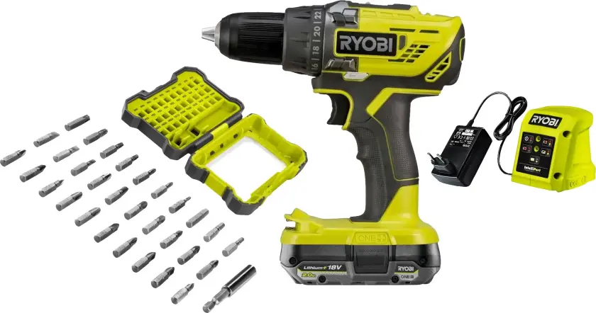 Skrutrekker med bitssett og batteri R18DD3- 1C20GA31J 50 Nm 2,0 Ah 18 V