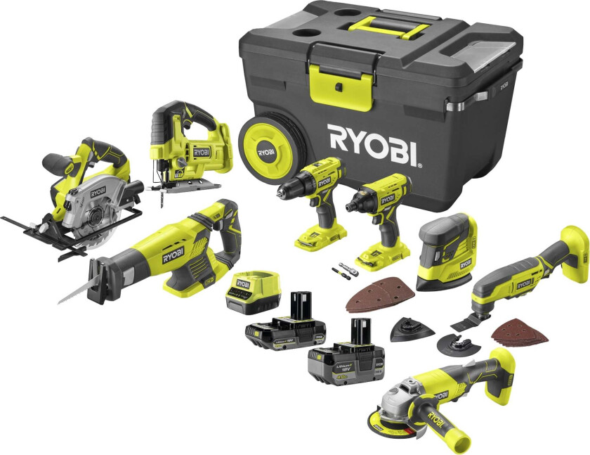 Verktøysett JUMBO KIT R18CK8-242TJ 12 deler 18 V 2,0 Ah + 4,0 Ah