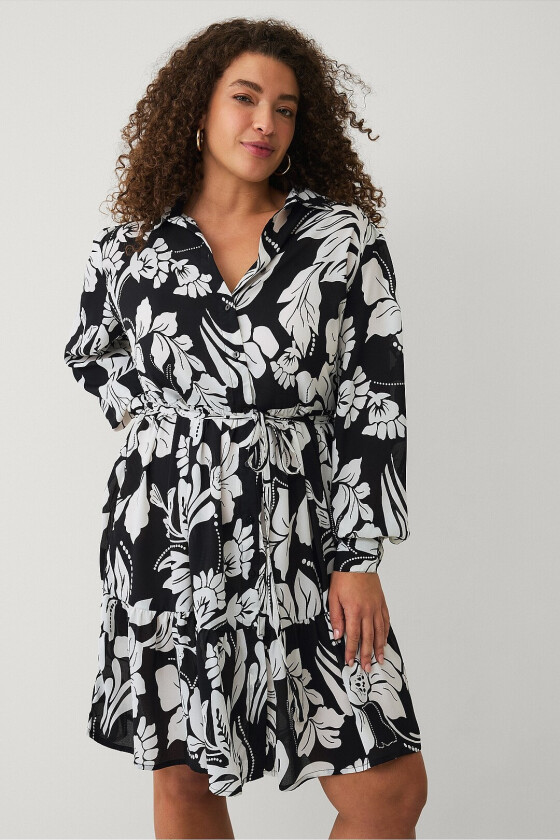 Skjortekjole med knytbelte - Svart