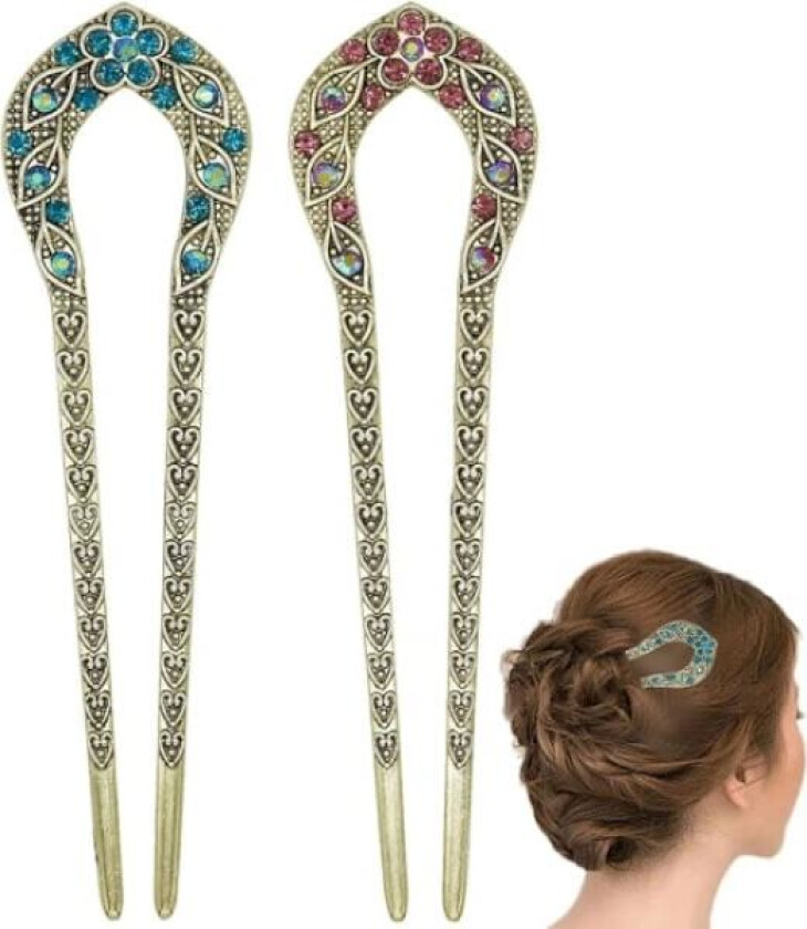 2 stk Vintage hårspenne, krystall rhinestone dobbel spiss hårspenne