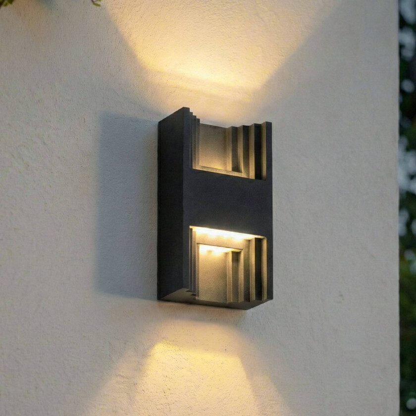 Lindby utendørs LED-vegglampe Aurali, 2 lyskilder, svart, IP65