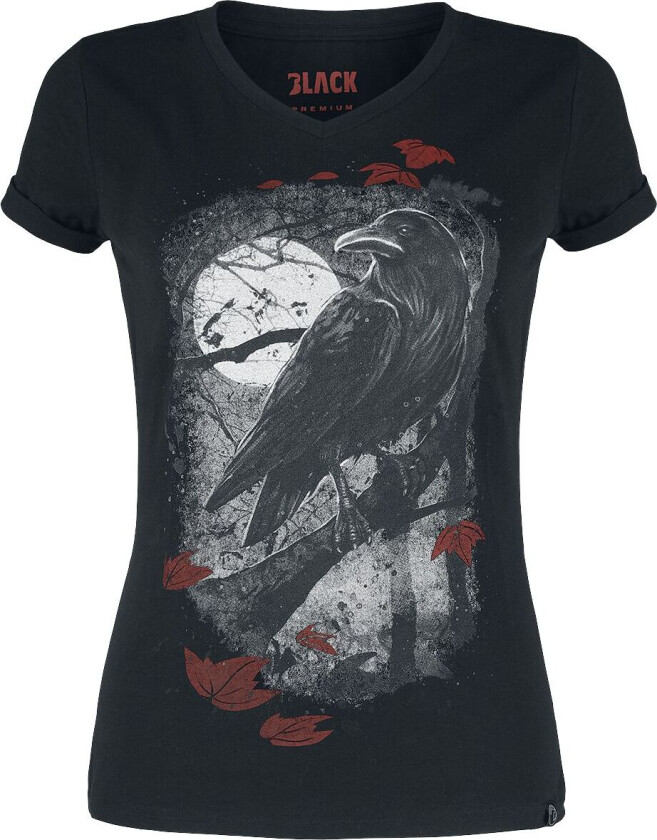 T-skjorte - T-Skjorte med Ravn Print - XS til 5XL - Damer - svart