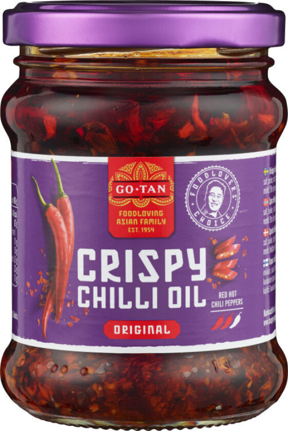 Crispy Chili Nydelige sprø chili-flak i olje.
Perfekt som topping og som ingrediens på det aller meste.
Sprø tørkede chili, urter og krydder i en perfekt symfoni.
Kun naturlige ingredienser.